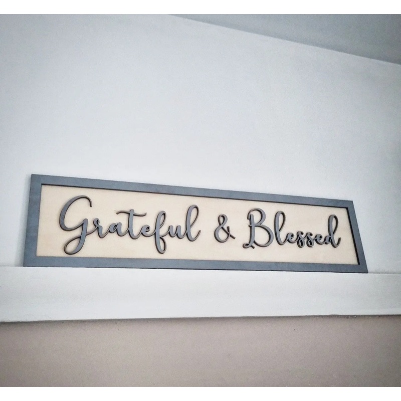 Grateful & Blessed Grey & Birch 3D Sign