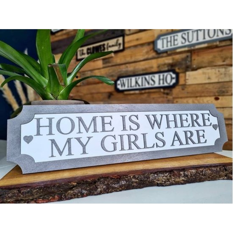 Home is where my girls are 3D Train/Street Sign (GREY)