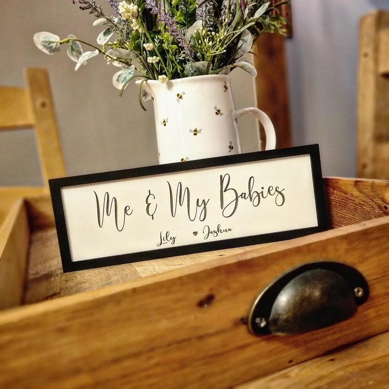 Me & My Babies Petite Sign|Me & My Babies|Me & My Baby|Black|Black with glitter|Grey|Grey with glitter|Petite (30cm x 10cm)|Large (60cm x 15cm)
