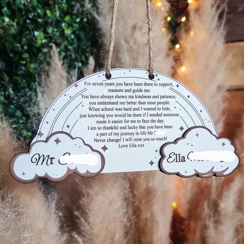 PERSONALISE YOUR OWN Thank You Teacher/Nursery/Childminder Rainbow Hanging Sign