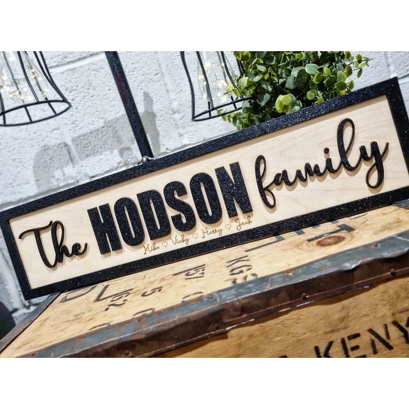 Personalised Family Black & Birch 3D Sign