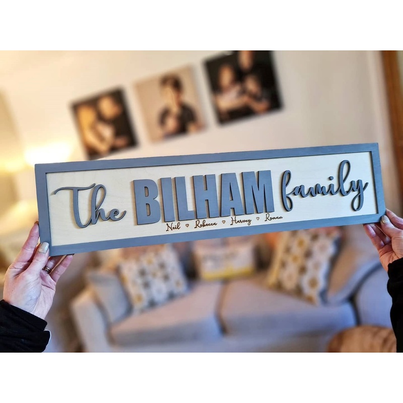 Personalised Family Grey and Birch 3D Sign