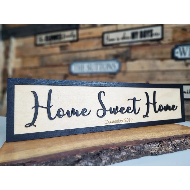 Personalised Home Sweet Home Black & Birch 3D Sign