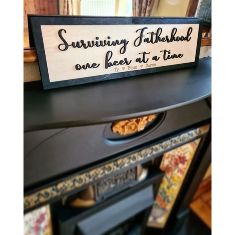 Personalised Surviving fatherhood one beer at a time Black & Birch 3D Sign