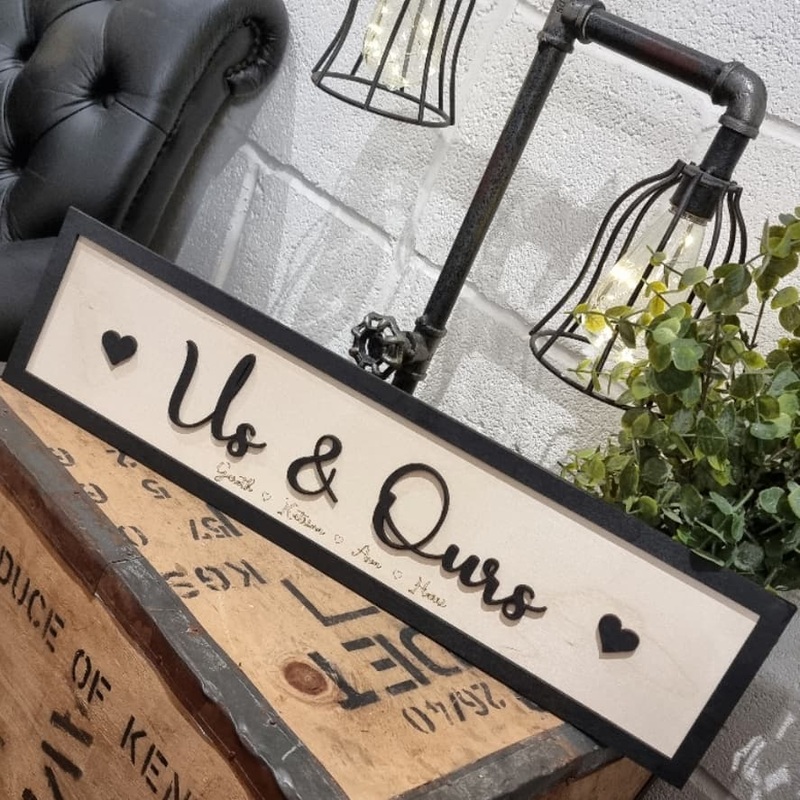 Personalised Us and Ours Black & Birch 3D Sign