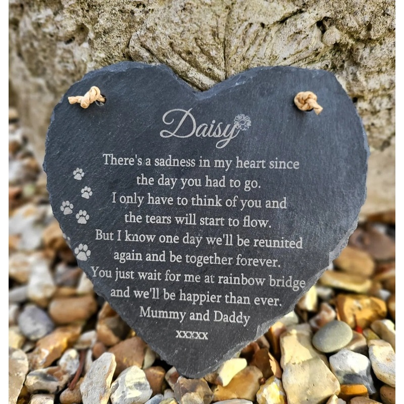 Wait for me at rainbow bridge Pet Memorial Slate Heart