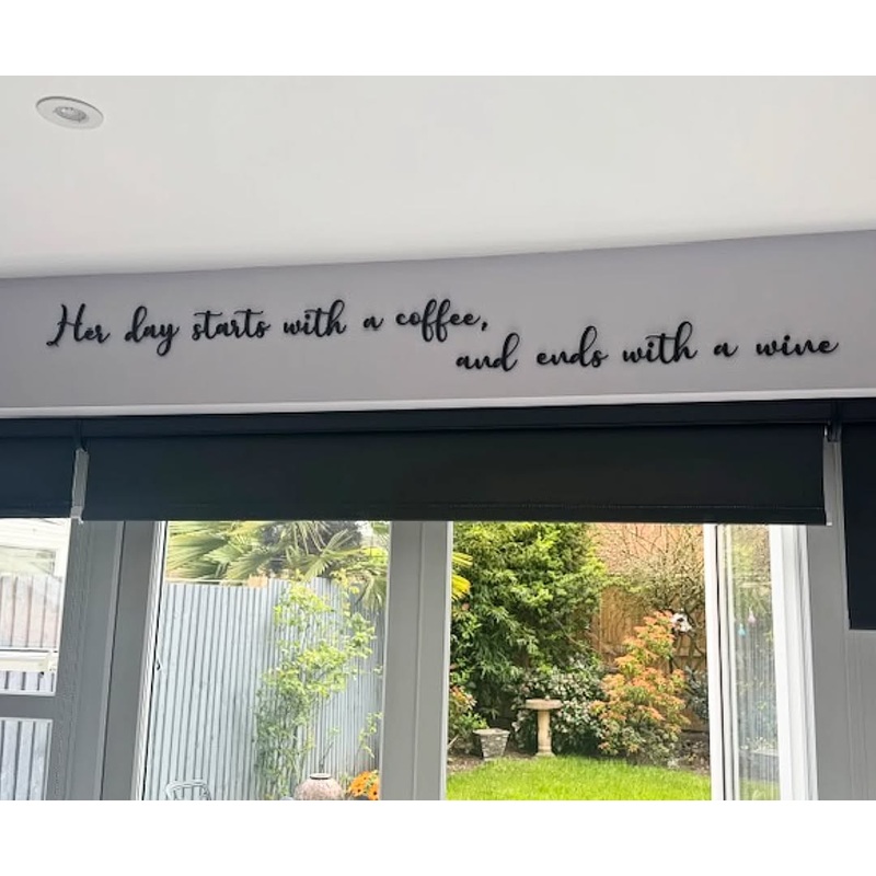 Her day starts with a coffee and ends with a wine Script Wall Sign