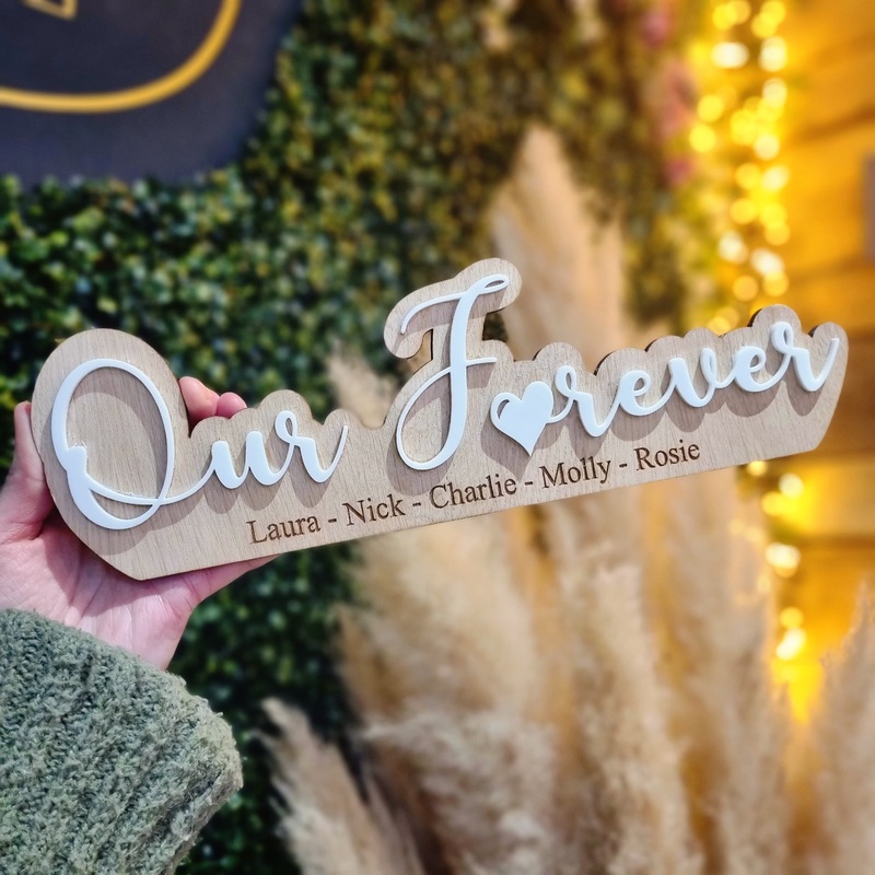 Personalised Our Forever – White/Brown & Oak Sign