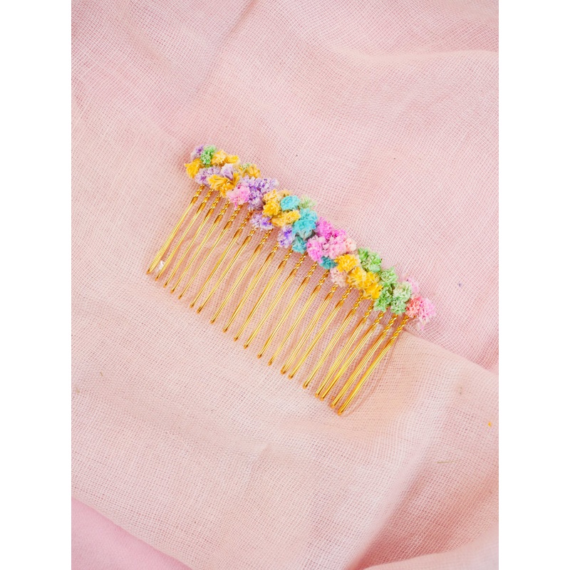 The Rainbow Cloud Gypsophilia Dried Flower Baked Blossom Hair Comb
