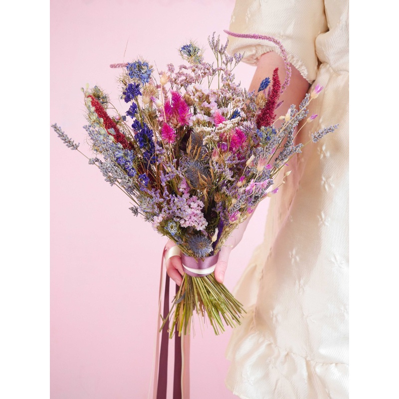 The Wild Amethyst Dried Flower Baked Blossom Bridal Bouquet