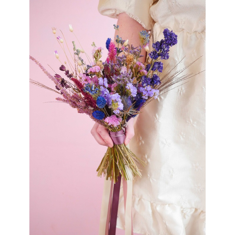 The Wild Amethyst Dried Flower Baked Blossom Bridesmaid Bouquet