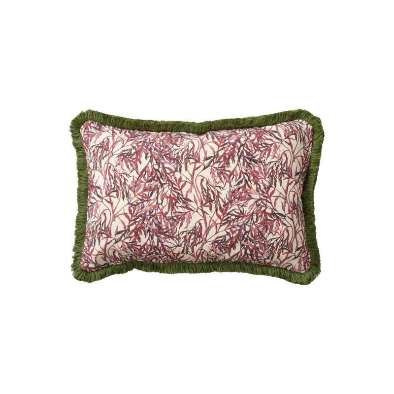 Elderflower Rectangle Cushion with Green Fringe