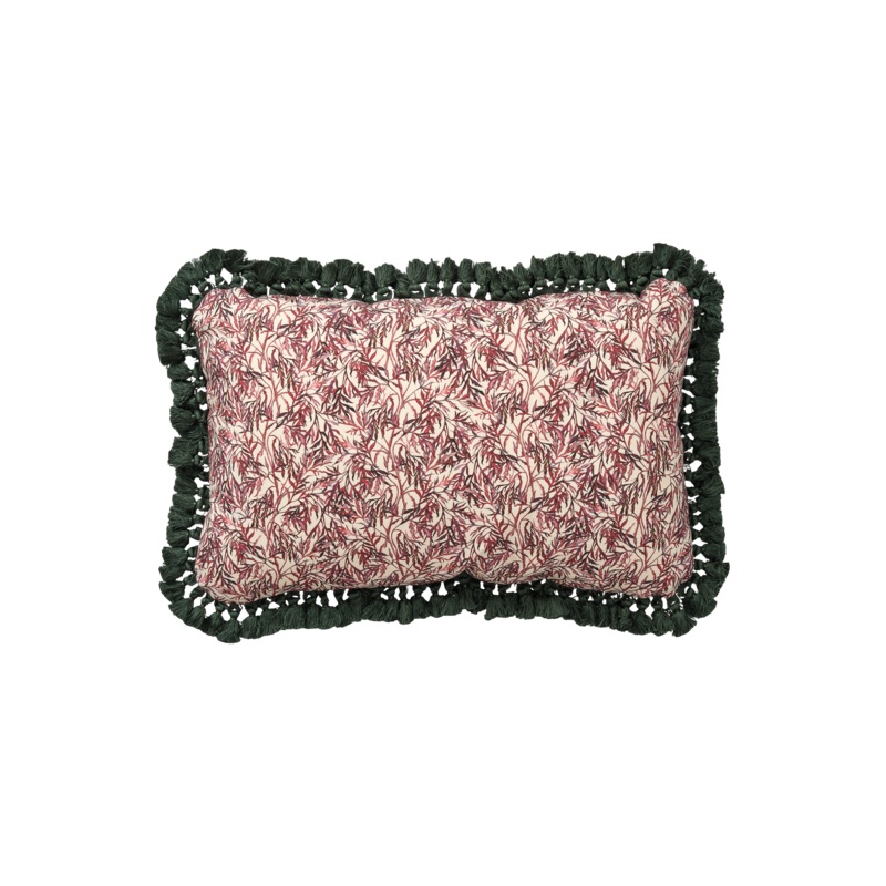 Elderflower Rectangle Cushion with Green Tassel Fringe
