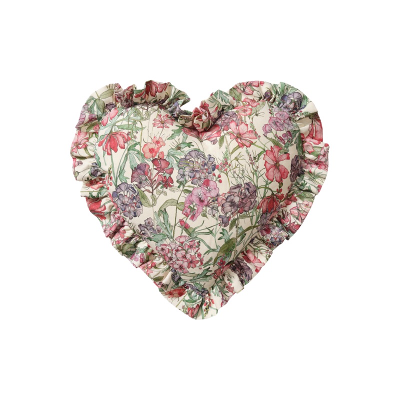 English Cutting Garden Medley Heart Cushion with Frill