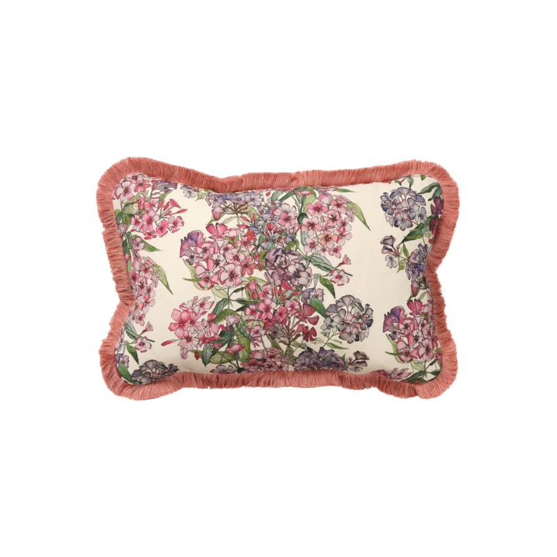 Mixed Phlox Rows Rectangle Cushion with Pink Cotton Trim