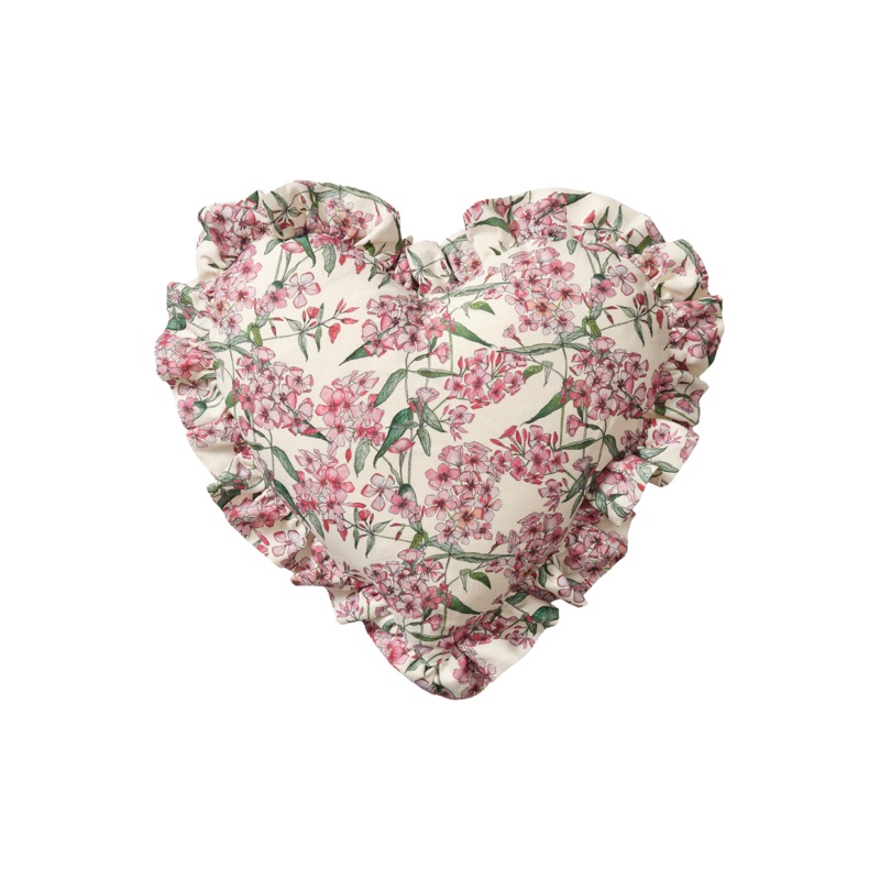 Pink Phlox Heart Cushion with Frill