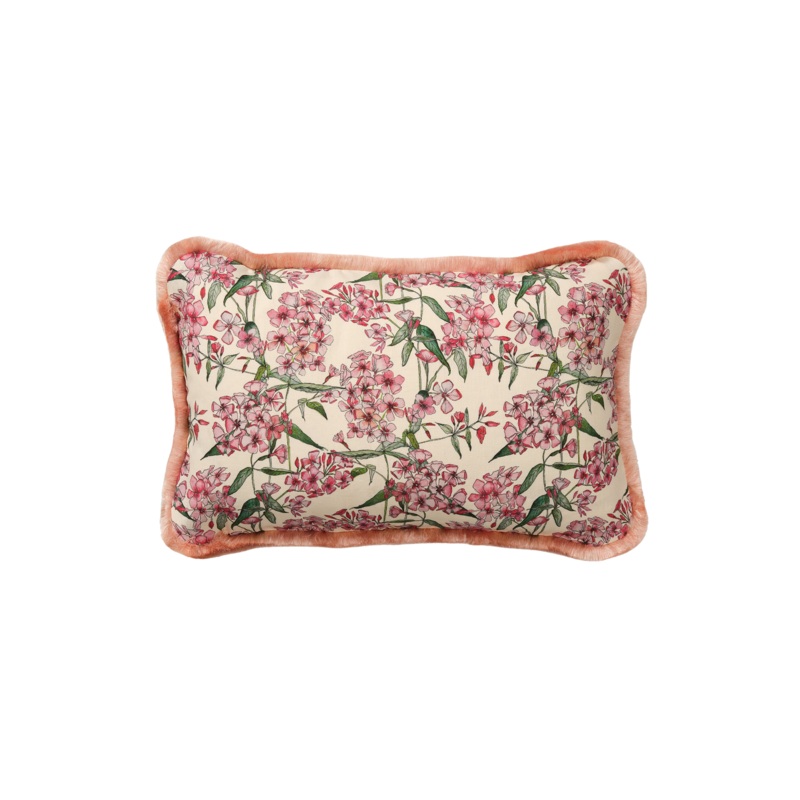 Pink Phlox Rectangle Cushion with Pink Silk Trim