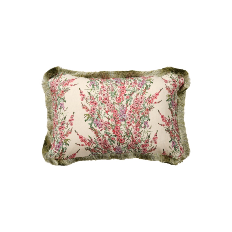 Sidalcea Rectangle Cushion with Mint Green Cotton Trim