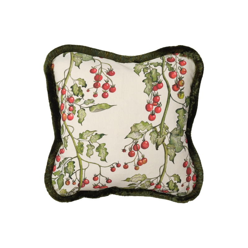 Tomato Vine Square Cushion with Silk Trim
