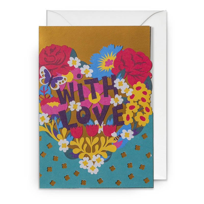 With Love Floral Heart Laser Cut Greeting Card