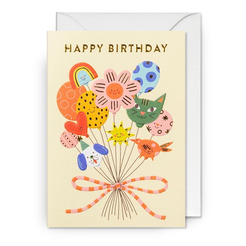 Happy Birthday Multi Balloon Design Bouquet Greeting Card
