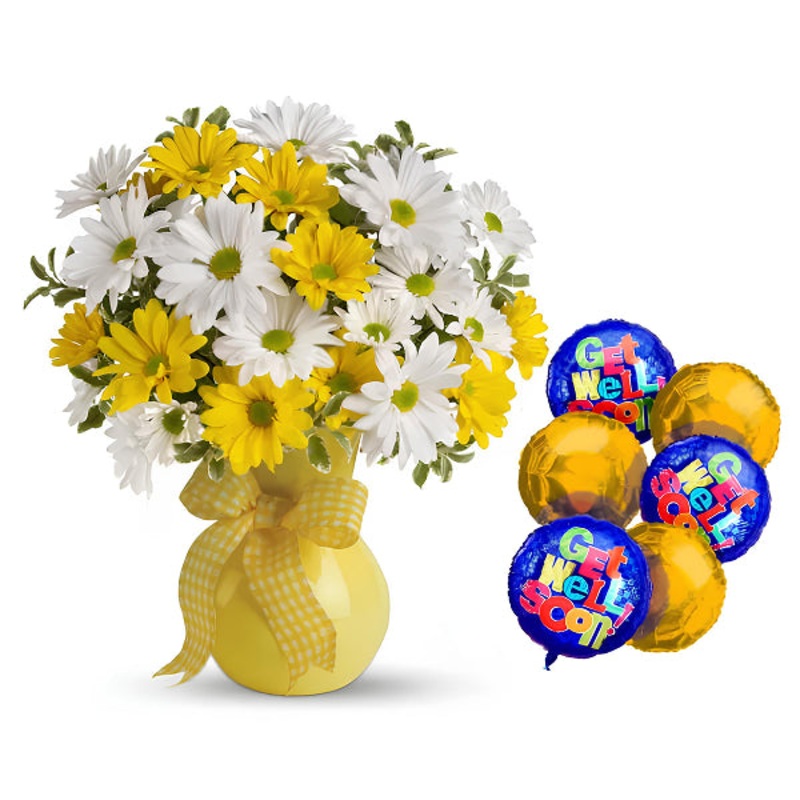 Get Well Balloons & Daisies|Regular|Deluxe|Supersize