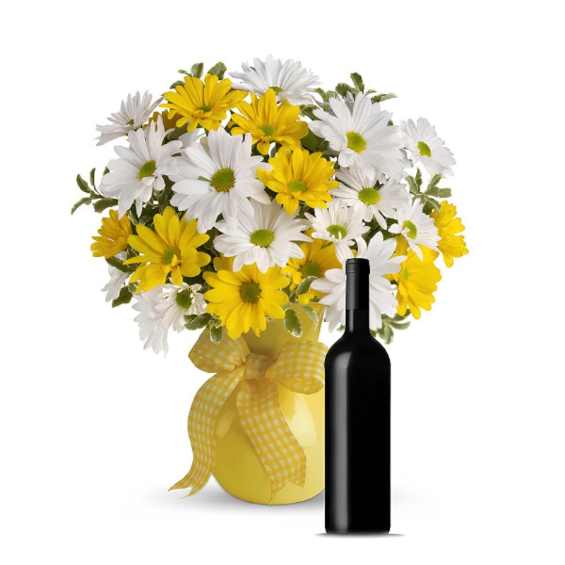 Sunshine Daises & Red Wine Gift Set
