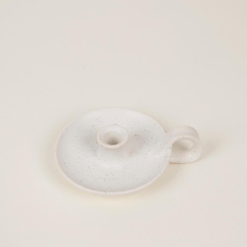 White Speckle, 1/2 Candle Holder with Handle
