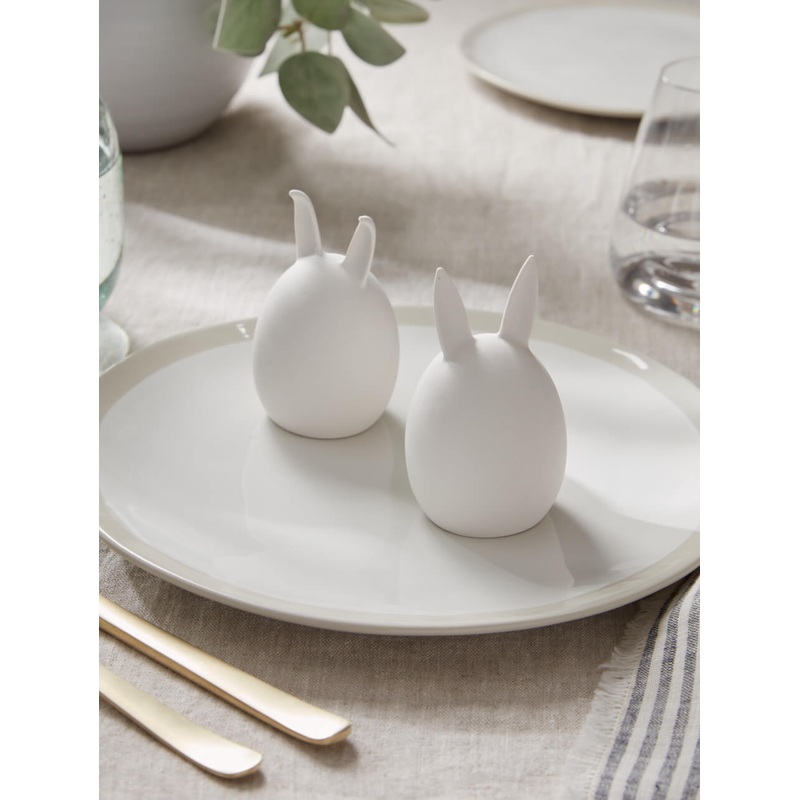 Set of 2 White Ceramic Easter Decorations