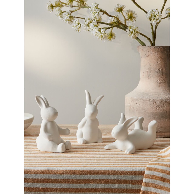 Set of 3 White Ceramic Bunny Decorations