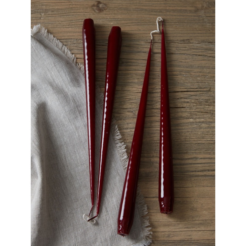 Set of 4 Burgundy Lacquered Taper Candles