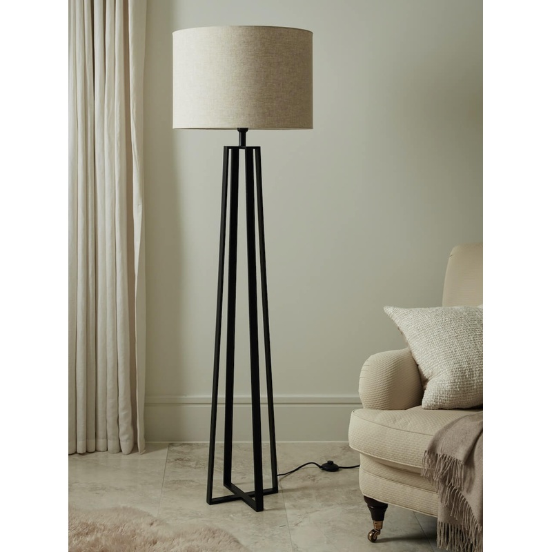 Zane Black Floor Lamp with Natural Shade