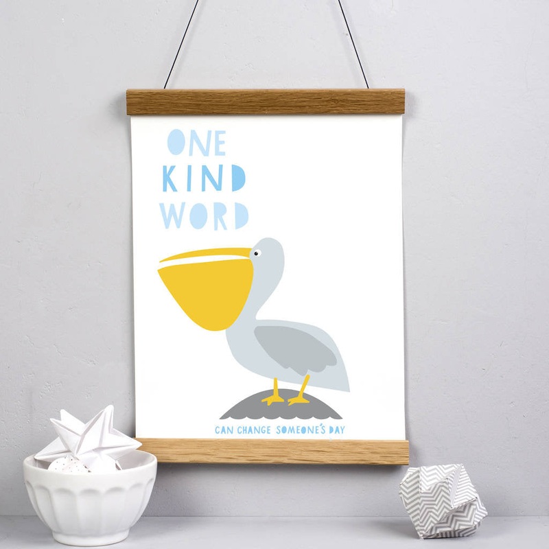 One Kind Word Pelican Print|Pink|Blue