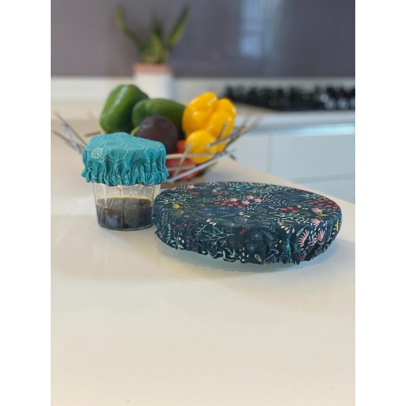 Reusable Cotton Bowl Covers  Green and Floral