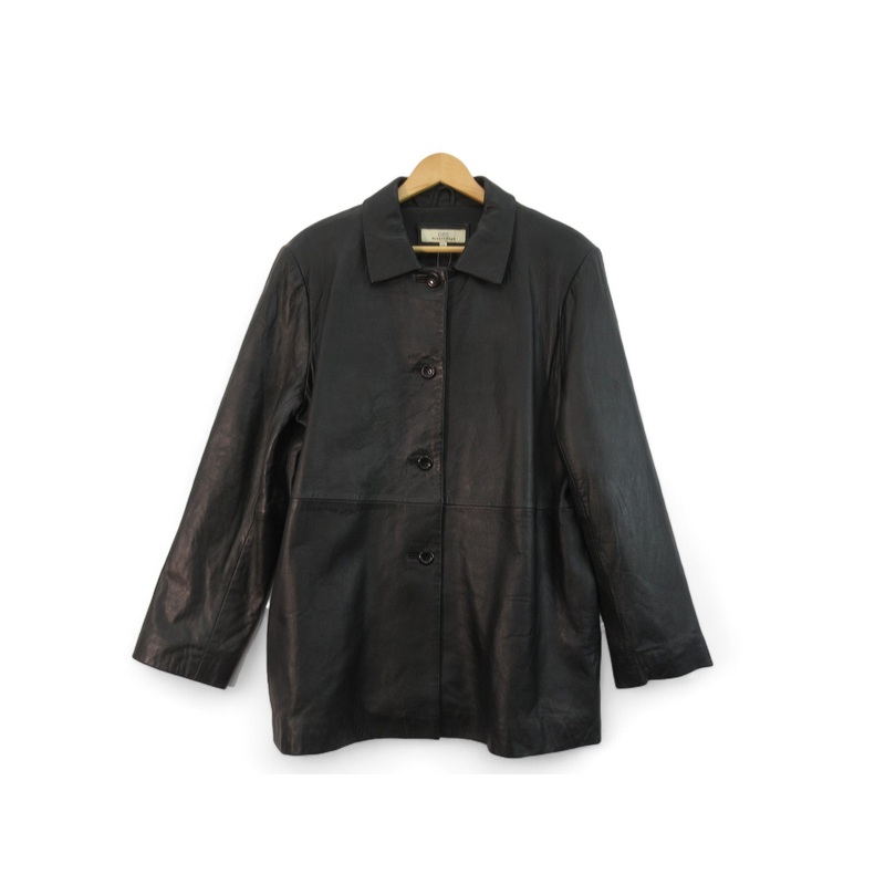 Cotton Traders UK 18 Black Leather Jacket Womenswear | Preloved