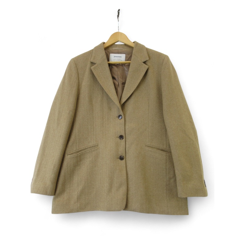 Johnstons UK 16 Brown Herringbone Blazer Womenswear | Preloved