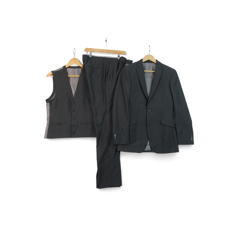 Lambretta 3 Piece Suit 36R/30R Black Grey Formal Menswear | Preloved