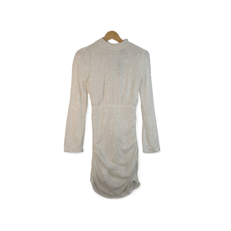 MissPap UK 12 White Sequin Ruched Dress Womenswear | Preloved