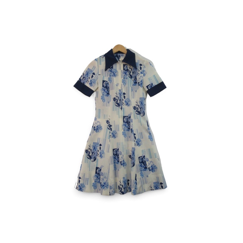 Unbranded Vintage Small White Blue Dress 1960 Womenswear | Preloved