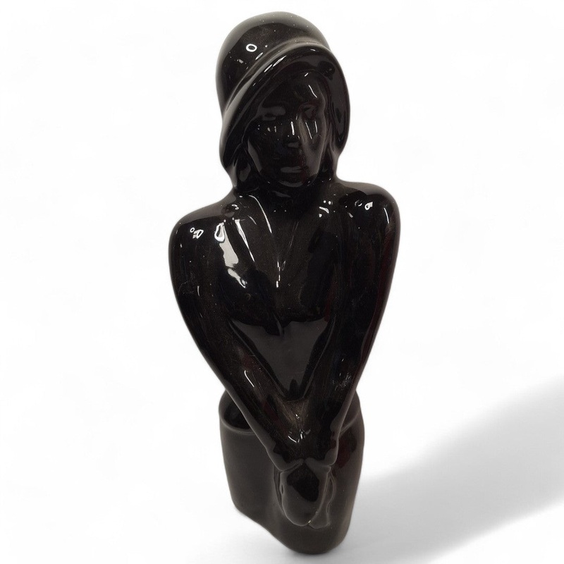 Art Deco Woman Figurine Bust Black Ceramic Decorative | Preloved
