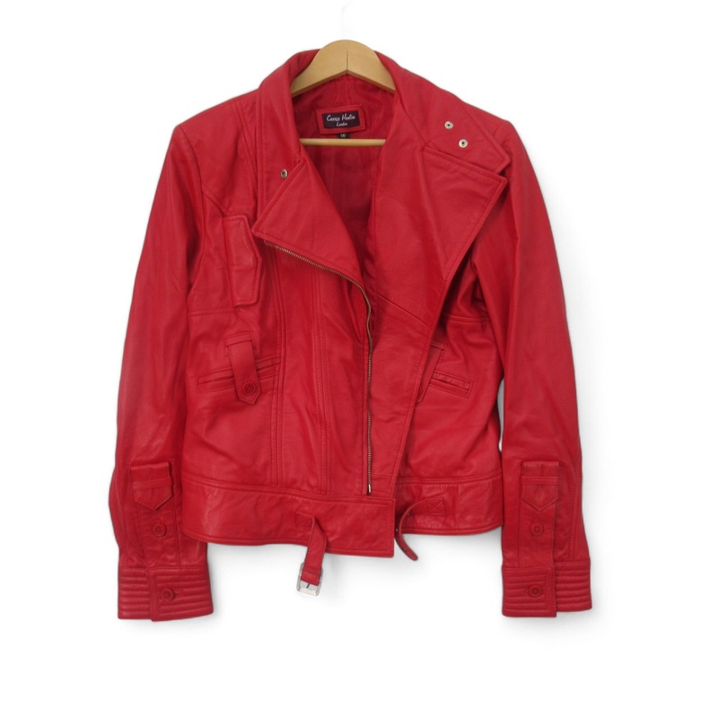 Carrie Hoxton UK 18 Red Leather Jacket Vintage Womenswear | Preloved