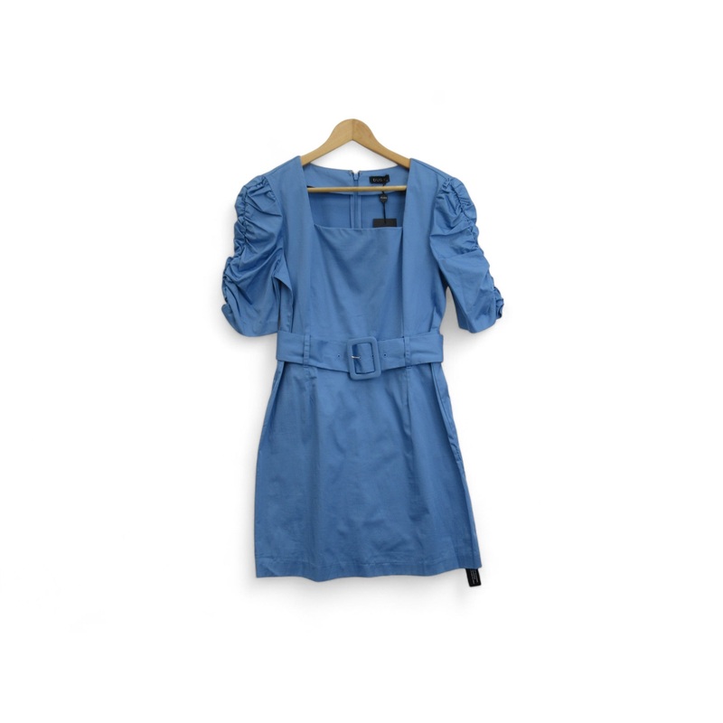 Dusk UK 12 Blue Puff Sleeve Belted Dress Womenswear | Preloved