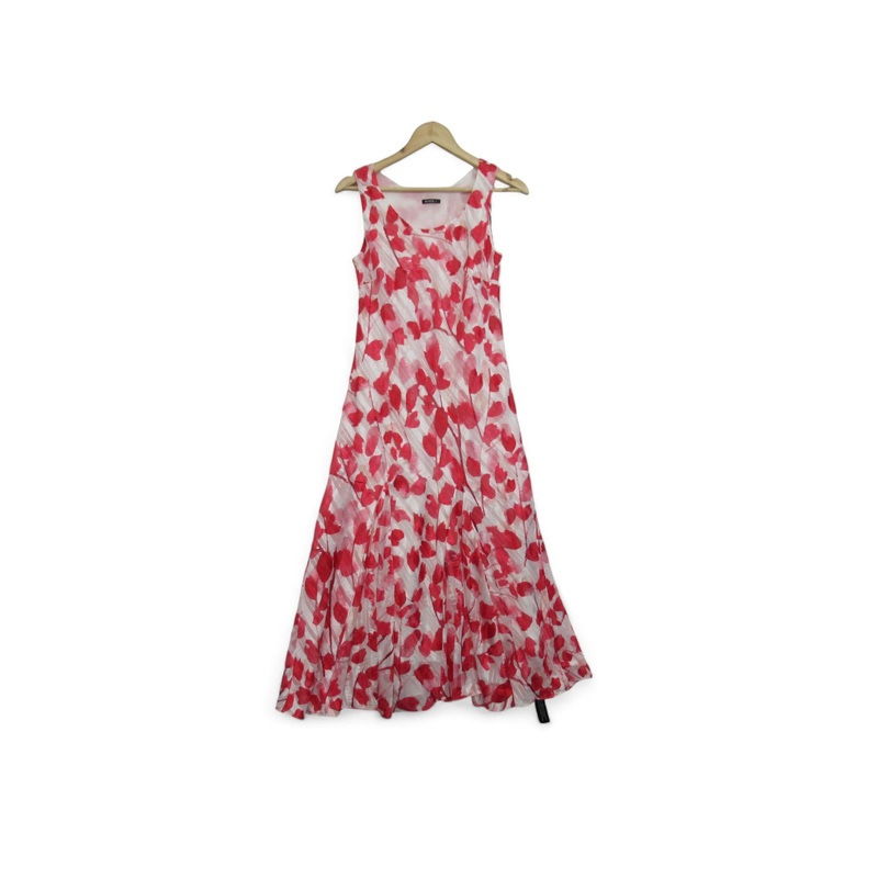 Roman UK 10 Red White Dress Polyester Long Sleeveless | Preloved