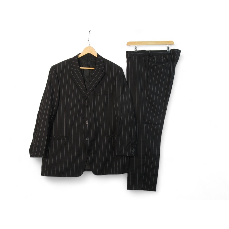 Versace Classic 46 Chest Black Pinstripe Suit Menswear | Preloved