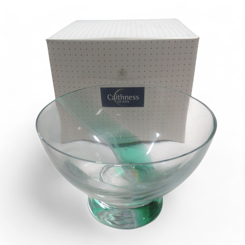 Caithness Scottish Glass Bowl Green Swirl Boxed Decorative | Preloved