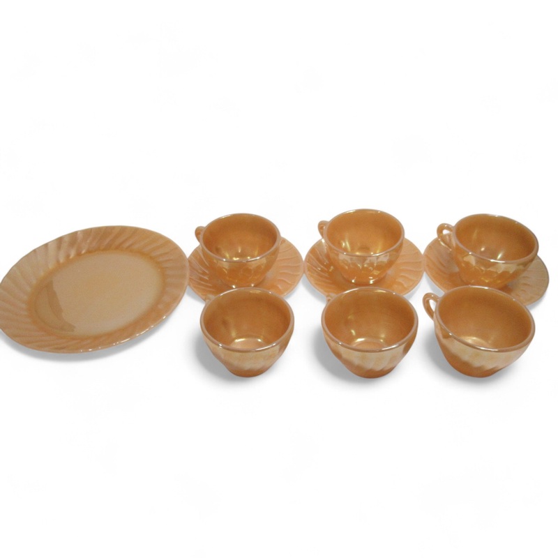Crisa Peach Lustre Glass Tea Set Mexico 10-Piece Vintage | Preloved