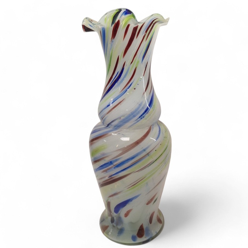 Large Glass Vase Murano-Style Swirl Pattern 36cm Decorative | Preloved