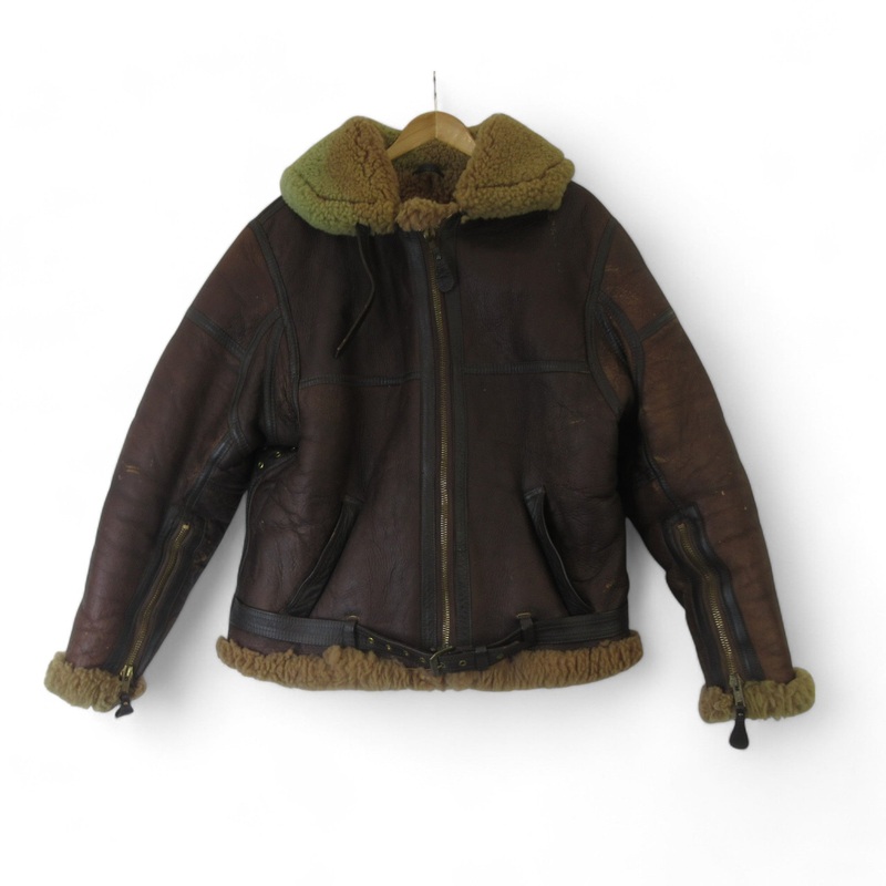 Sheepskin Aviater Jacket XL Brown Leather Vintage Menswear | Preloved