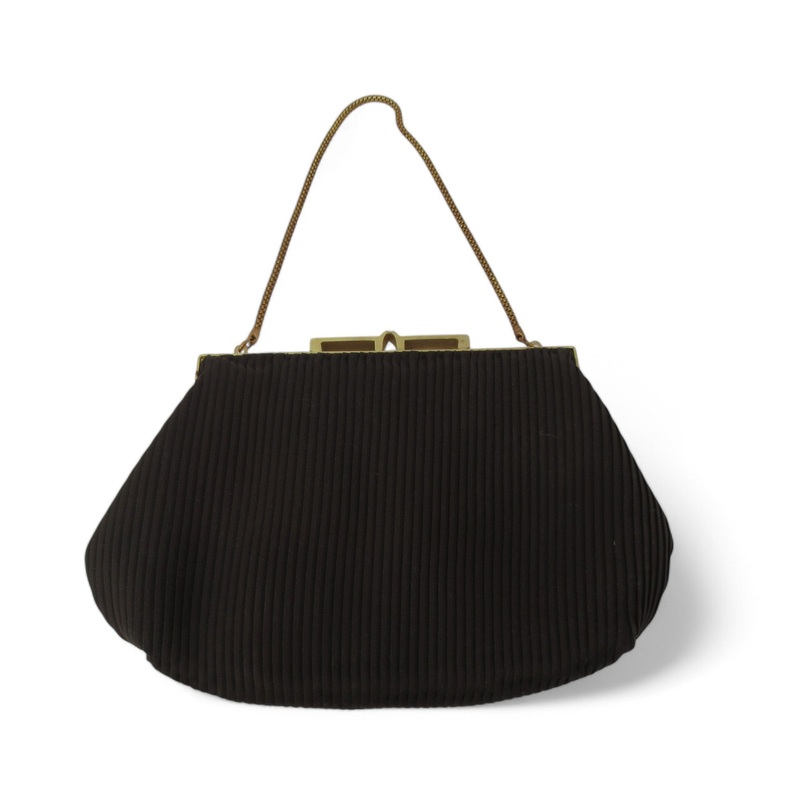 Vintage Clutch Handbag Brown Fabric Chain Womenswear | Preloved