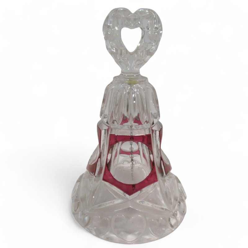 West Germany Hofbauer Red Clear Crystal Glass Heart Bell | Preloved